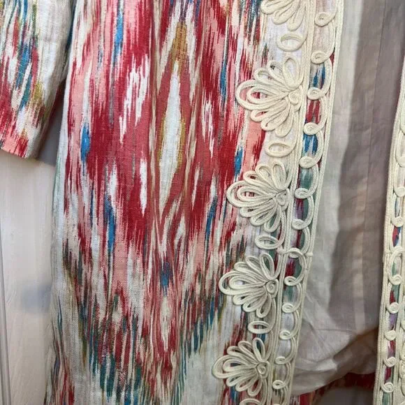 CHICO'S Daintree IKAT Print Soutache Linen Jacket Topper 3/4‎ Size 1(8/10) EUC - Picture 2 of 14
